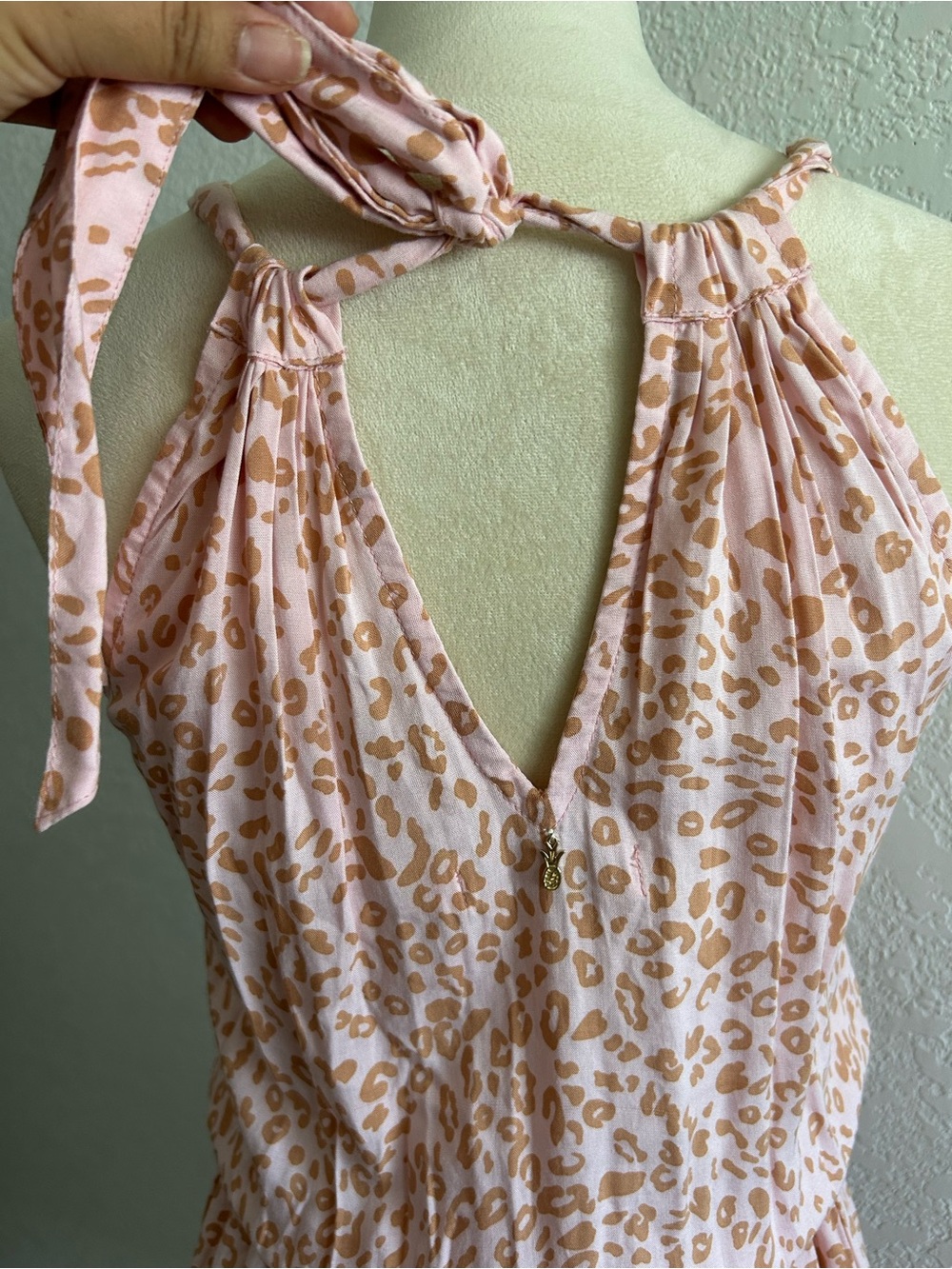 Anthropologie Beachgold Blush Pink & Tan Cheetah Print Ruffle Tiered Mini Dress - Picture 7 of 8